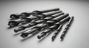 Drill Bits Arranged by Size on a White Surface photo