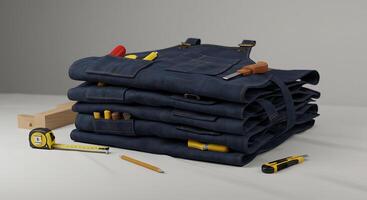 Stacked Denim Aprons with Tools for Crafting and Repair photo