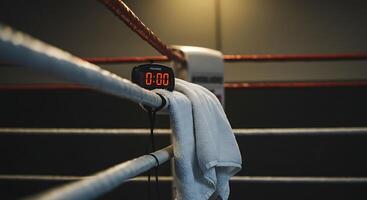 Timer and Towel in Boxing Ring Before Match photo
