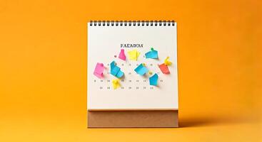 A calendar with colorful sticky notes on it photo
