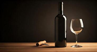 A wine bottle and glass on a table photo