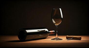 A glass of wine and a bottle on a table photo