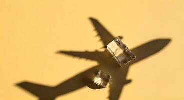 A shadow of an airplane on a yellow background photo