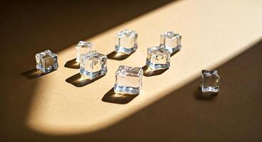 A group of clear glass blocks on a table photo