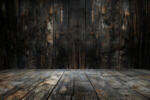 Dark brown wooden wall features rich textures and patterns, offering a warm backdrop ideal for artistic expressions and unique displays photo