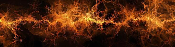 Bright, fiery flames surge and swirl against a dark background, creating an intense and captivating visual experience filled with energy and heat photo