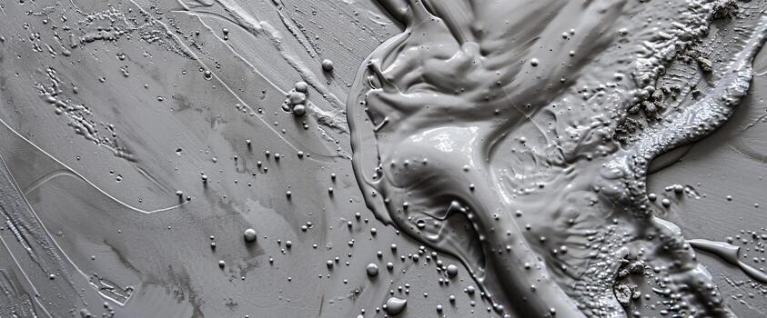 Gray cement flows smoothly, forming intricate designs while workers prepare for the day's construction tasks in bright sunlight photo