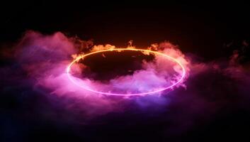 Swirling, colorful clouds radiate neon light, crafting an ethereal ambiance that captivates the imagination and sparks creativity photo