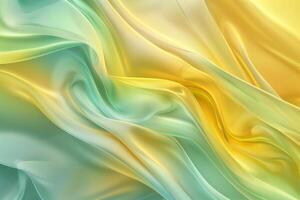 Silk drapes elegantly, showcasing a beautiful gradient of soft yellow, green, and light blue, inviting a sense of calm and tranquility to any space photo