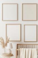 Bohemian-style nursery features neutral tones, wooden elements, and minimalistic decor ideal for a daycare setting photo