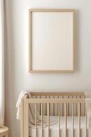 Cozy nursery room showcases bohemian decor with natural wood elements, light fabrics, and a serene atmosphere ideal for children photo