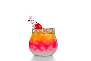 Vibrant cocktail featuring layers of color, served over ice with a cherry garnish, perfect for summer parties or gatherings photo