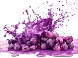 Vibrant purple grape wine bursts forth, creating a splash that embodies the essence of winemaking, showcasing rich colors and lively motion photo