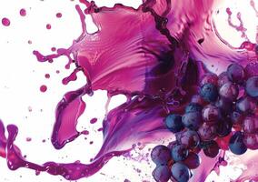 Rich purple wine splashes beautifully while fresh grapes add elegance and color, illustrating the essence of indulgence photo