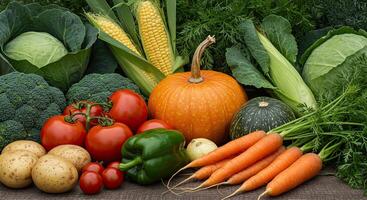 A vibrant assortment of fresh, organic vegetables arranged for a healthy, colorful display photo
