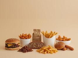 Fast food items on a beige background photo