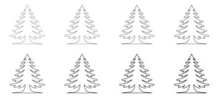 Simple Cedar Tree Line Art with Elegant Branch Curves, Fir Tree Outline vector