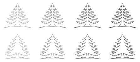 Simple Cedar Tree Line Art with Elegant Branch Curves, Pine Tree Silhouette vector