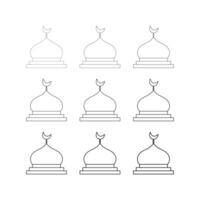 Mosque Dome Line Art Icons, Minimalist Islamic Architecture Outline Set vector