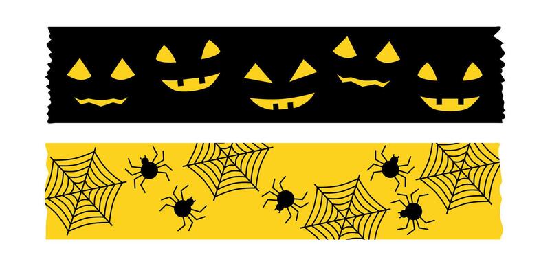 Spooky and cute Halloween washi tape illustrations. masking tape set in orange black and purple with bats pumpkins and spiders. Perfect for scrapbooking packaging and seasonal design.