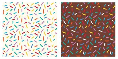 Rainbow Sprinkle Donut Pattern with Seamless Background Featuring Sweet Glaze and Colorful Candy Sugar Vermicelli for Fun Bakery Illustration and Dessert Inspired Texture Design vector
