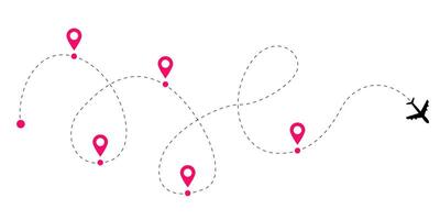Collection of plane route lines with dashed and dotted flight paths for global aircraft navigation showing aviation tracking trails and air travel illustrations for transportation design vector