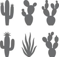 Six Gray Cactus and Succulent Plant Silhouettes on White Background Simple Desert Botanical Illustrations Gray Scale Desert Flora Icons vector