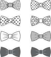 Eight Gray Scale Bow Tie Silhouettes Featuring Various Patterns Including Grid Polka Dots Floral and Stripes vector