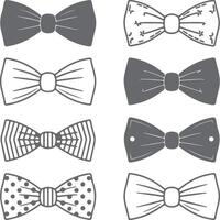 Eight Gray Scale Bow Tie Silhouettes Various Patterns Geometric Stripes Polka Dots Floral Design Elements vector