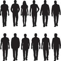Twelve Black Silhouettes of People Walking Forward Simple Minimalist Graphic Design vector