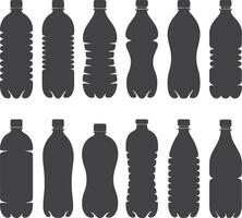 Twelve Dark Gray Plastic Bottle Silhouettes Various Shapes and Sizes Collection Isolated on White Background vector