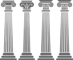 Four Gray Classical Columns Architectural Design Elements Silhouette Ionic Doric Tuscan Corinthian Styles Illustration vector