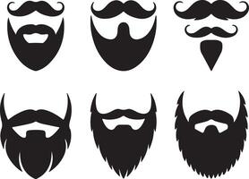 Collection of Six Black Silhouette Mustaches and Beards Various Styles and Shapes Isolated on White Background vector