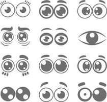 Twelve Gray Cartoon Eye Silhouettes Various Expressions Set Simple Flat Design Elements for Animation or Game Design Cute and Funny Eyes Icons vector