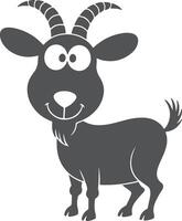 Dark Gray Cartoon Goat Silhouette with Big Eyes and Curled Horns Standing on White Background Happy Expression Simple Design Illustration vector