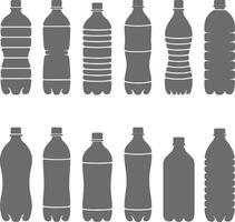 Twelve Gray Plastic Bottle Silhouettes Various Shapes and Sizes Beverage Container Icons Set vector