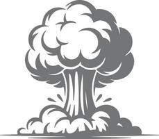 Gray Scale Silhouette of a Large Explosion with a Mushroom Cloud and Rising Smoke Plume vector