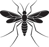 Black Silhouette of a Mosquito Detailed Illustration Showing Wings Legs Body Segments Isolated on White Background vector