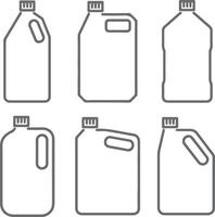 Six Gray Silhouette Plastic Jug Containers Various Sizes and Shapes with Caps Top View vector