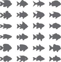 Collection of Gray Fish Silhouettes Various Shapes and Sizes Aquatic Life Set Grey Scale Animal Icons vector