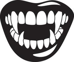 Black and White Silhouette of a Vampire Mouth with Sharp Fangs and Detailed Teeth Showing a Grinning Expression vector