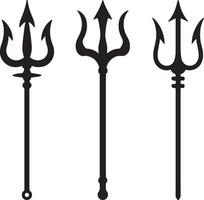 Three Black Silhouette Trident Designs Isolated on White Background Different Styles of Three Pronged Spear Weapon Icon Set vector