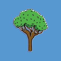 A vibrant illustration of a stylized green tree with a brown trunk, set against a bright blue background. Perfect for eco-themed projects, nature concepts, and educational materials. vector