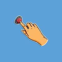 Human Hand Pressing a Red Button on a Blue Background vector