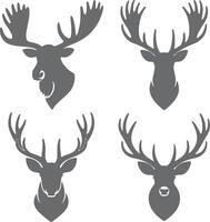 Four Gray Deer and Moose Head Silhouettes with Antlers on White Background Wildlife Animal Set Graphic Design Elements vector