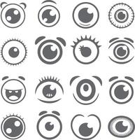 Sixteen Gray Cartoon Eye Silhouettes Various Expressions and Styles Simple Graphic Design Elements Set vector