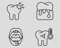 Dental icon set. Containing Toothache, bleeding gum, ulcer, sensitive teeth. Outline icon style. vector
