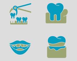 Dental icon set. Containing Tooth removal, swollen gum, chipped tooth, gingivitis. Solid dual color icon style. vector