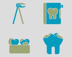 Dental icon set. Containing Forcep, Dental record, tar tar, Tooth Decay. Solid dual color icon style. vector