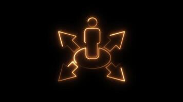Neon man figure with arrows representing choices and direction animation isolated on black background video
